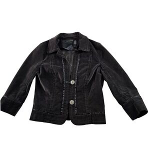 DKNY Jeans Velour Blazer Jacket Women's Size M Black Sleeve Button‎ Front